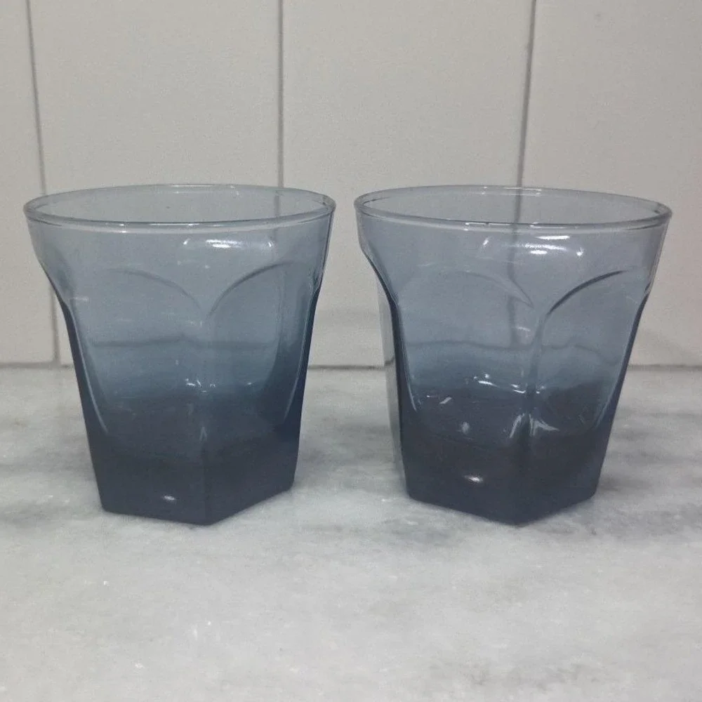 Anchor Hocking Courtney‎ Dark Blue Rocks Glasses, Set of 2, VTG Lowball Tumblers